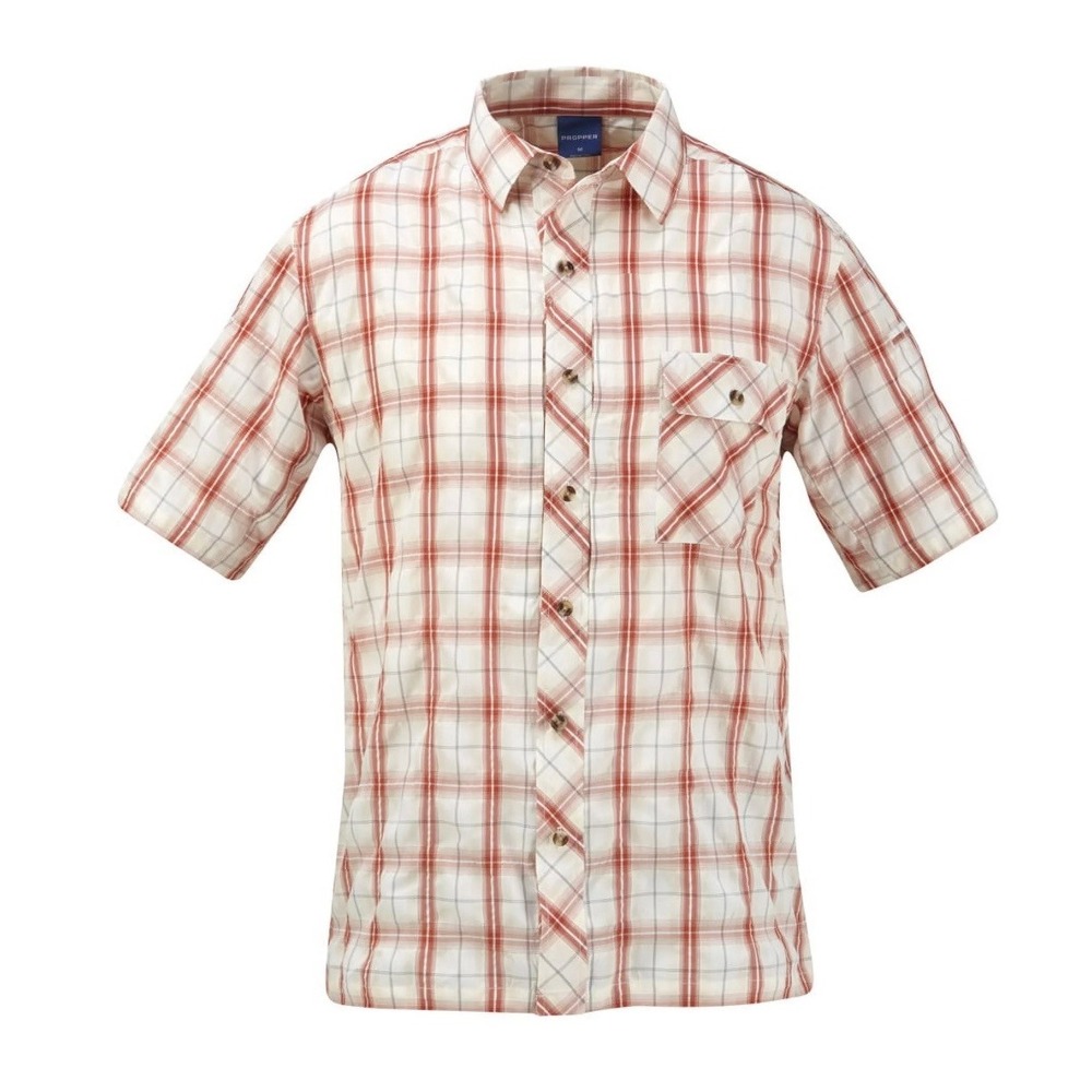 Propper Mens Tactical‎ Short Sleeve Plaid Button Down Shirt Rust White Size M